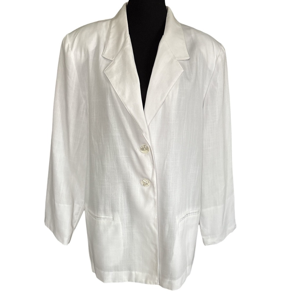 Vintage Sag Harbor White Rayon Blend, Notch-Collar,  Blazer, Jacket, Size 18